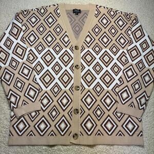 Geometric Button-down Cardigan Sweater Tan/Cream Abbott Elementary XL NWT